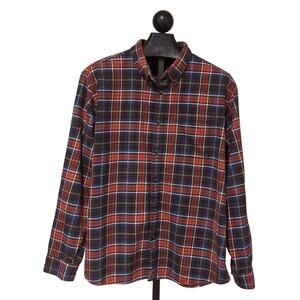 Eddie Bauer Mens Flannel Plaid Size XXL Navy Orange Button Down Shirt Cotton